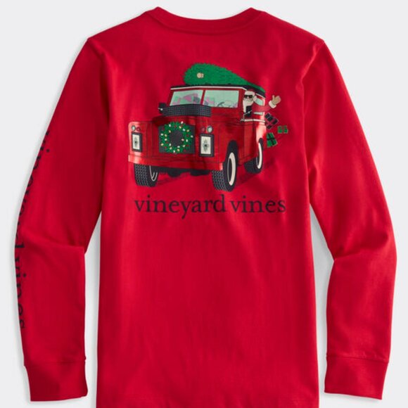 Red long sleeved Vineyard Vines Boy's Christmas Logo T-shirt 3T - Picture 9 of 9
